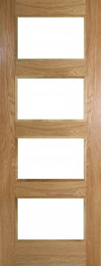 Internal Oak Shaker 4 Light Door Prefinished with Clear Flat Glass