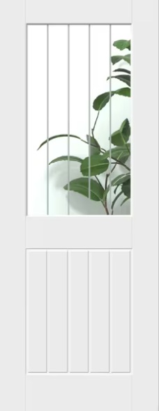 Internal White Moulded Smooth Mexicano Half Light Door Primed Clear Glass with Frosted Lines