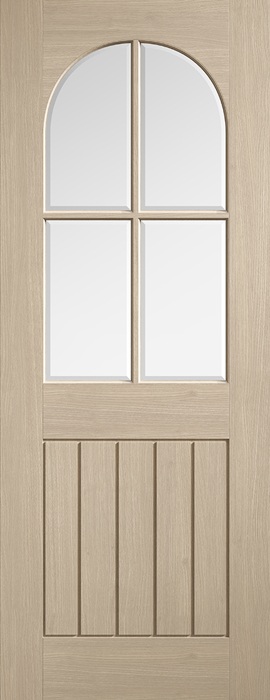 Internal Blonde Oak Mexicano Arch Top Glazed Door Prefinished Bevelled Glass