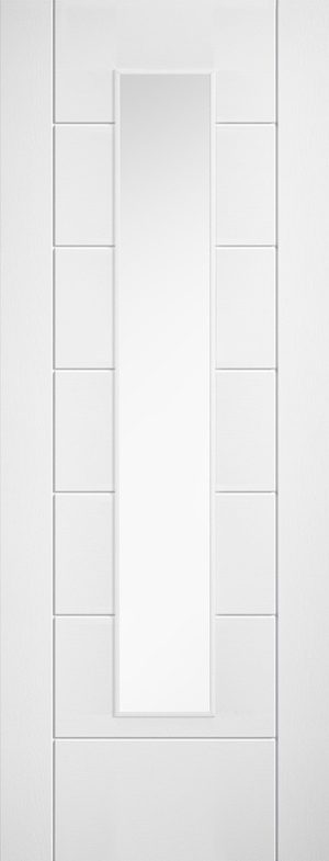 Internal White Laminated Linear Glazed Door Clear Glass