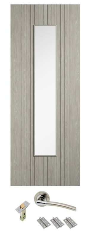 Internal Light Grey Laminated Sydney Glazed Door Clear Glass with handle pack