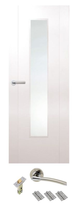Internal White Laminated Zamora 1 Light Door Clear Glass with handle pack