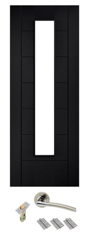 Internal Black Laminated Linear Glazed Door Clear Glass with handle pack