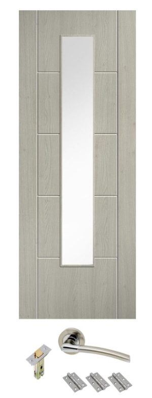 Internal Light Grey Laminated Ladder Glazed Door Clear Glass with handle pack