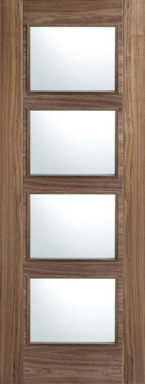 Internal Walnut Vancouver Glazed FD30 Door Prefinished