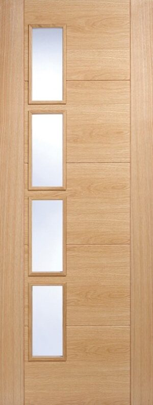 LPD Internal Oak Vancouver 4L Glazed Offset Door Prefinished Clear Glass