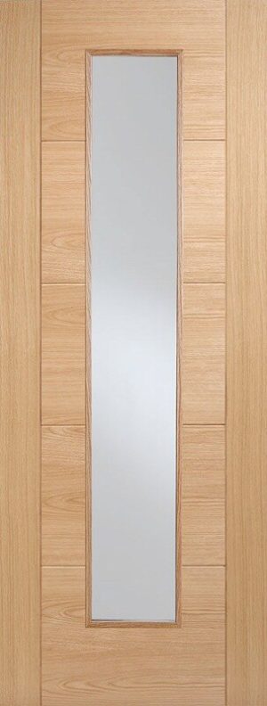 LPD Internal Oak Vancouver Long Light FD30 Door Prefinished Clear Glass