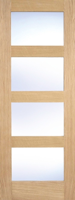 LPD Internal Oak Shaker 4 Light Door Prefinished Clear Glass 1 LPD Internal Oak Shaker 4 Light Door Prefinished Clear Glass